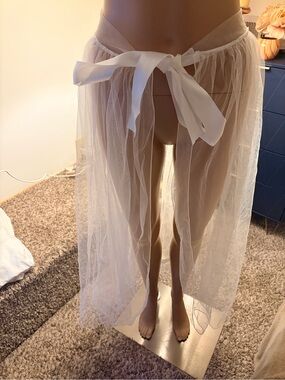 Sheer Tulle Wrap Skirt - White
